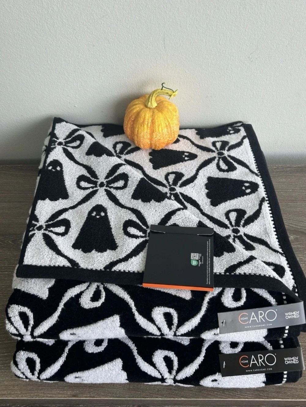 CARO Home Collection Halloween 2026 Ghost Bow Bath Cotton Towels Set of 4 New!